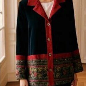 Cold water Creek Black Velvet & Red Button-Up Jacket
